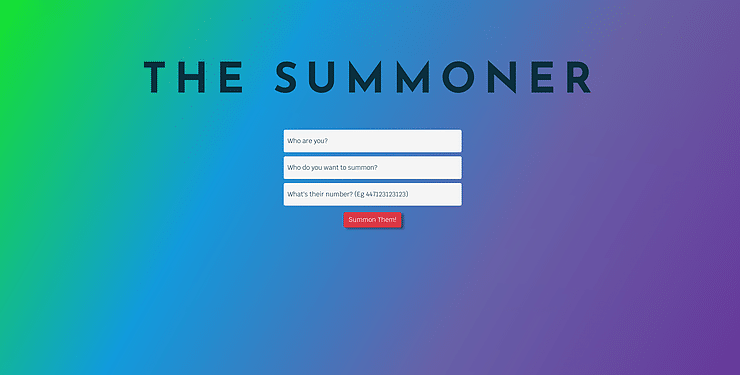 The Summoner Landing Page. AWS Send a Text Message from a Website
