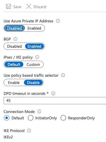 fig. 10, Azure VPN connection settings
